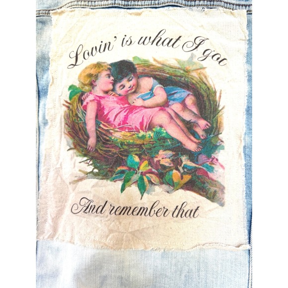 Jackets & Blazers - One of a Kind Bleached Distressed Denim Jacket Vintage Love Art Patch Small